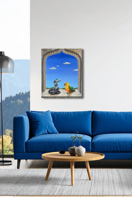 Es ist nicht nur ein Schal von Julia Eckler an der Wand – Surrealistisches Ölgemälde, 50x60 cm, Öl auf Leinwand | Kunst-Direkt.de
