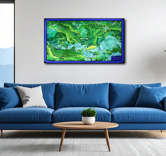 Fineart Print, Abstraktes Kunstwerk, neonfarbene geometrische, an wand, 160 x 90 cm, Felix Stöver, Kunst-Direkt.de