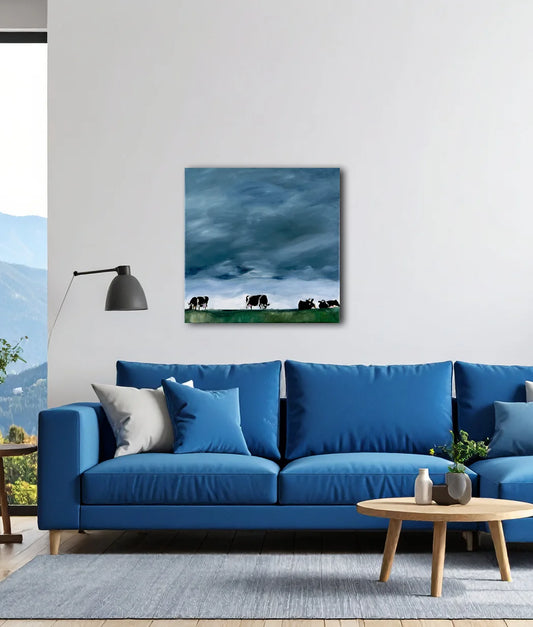 Kühe am Deich von Christel Keller an der Wand – Fineart Print auf Leinwand, 80x80 cm, 4cm Galerie-Keilrahmen | Kunst-Direkt.de