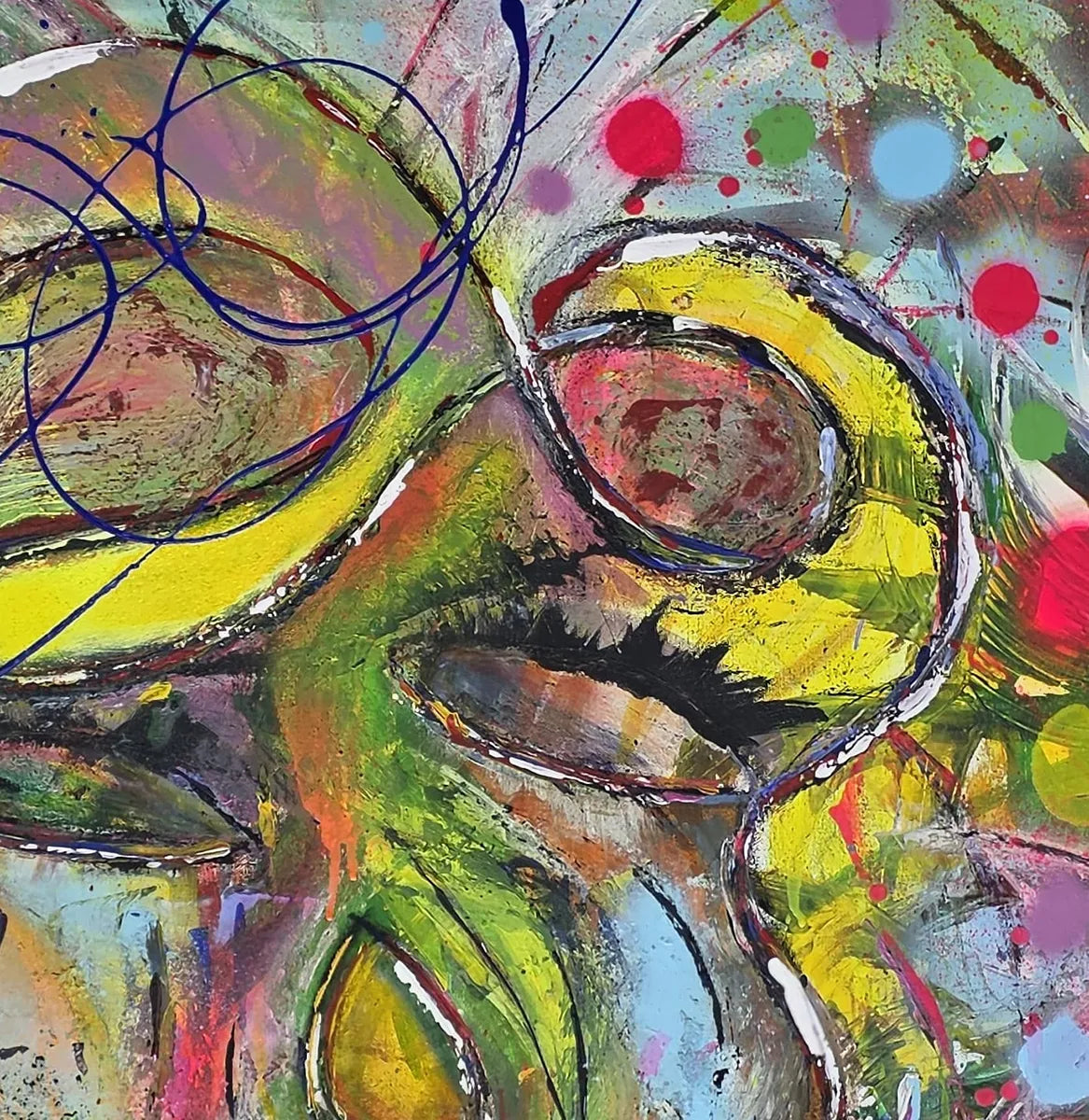 Original Acrylgemälde Magical Change von Elena Grumann – Expressive abstrakte Porträtkunst im Quadratformat 100x100 cm, Detail Formen, Kunst-Direkt.de / Newart.gallery