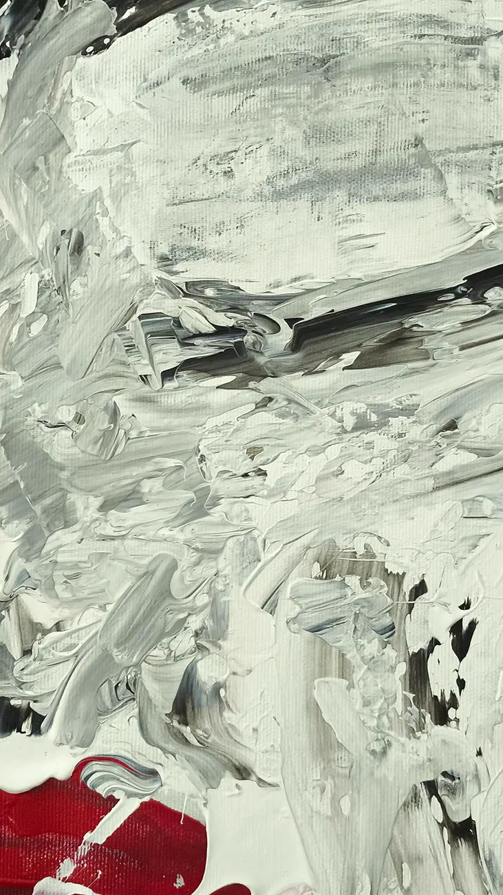 Detailaufnahme 2 Silent Echo – Intensiv rote Lippenpartie, spürbare Farbauftrag-Textur, strukturiertes Ultramarinblau, Gerd Leins | Kunst-Direkt.de