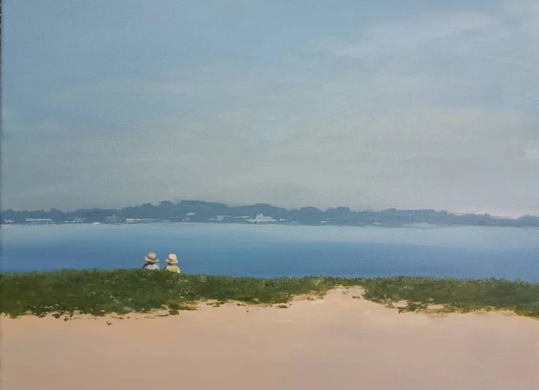 Zwei Damen am Strand – Acrylgemälde von Britta Kröger, 30x40 cm, figurative Strandszene, maritime Sommermalerei | Kunst-Direkt.de
