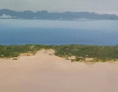 Detailaufnahme Zwei Damen am Strand – Lichtspiegelungen im Wasser, sommerliche Küstenstimmung, nordische Landschaftsmalerei, Britta Kröger | Kunst-Direkt.de
