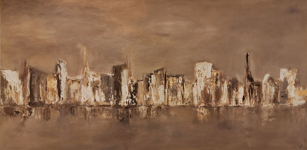 Detailansicht der abstrakten Skyline in beige und  braun, Panoramaformat