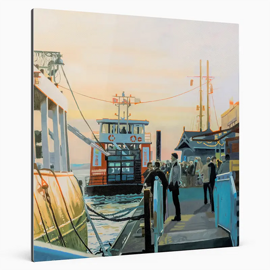 Finreart Print, eine hafenfähre an den Landungsbrücken in hamburg, Menschen die Ein- und Aussteigen, verschiede Audführunge, Ulla Kutter, Kunst-Direkt.de