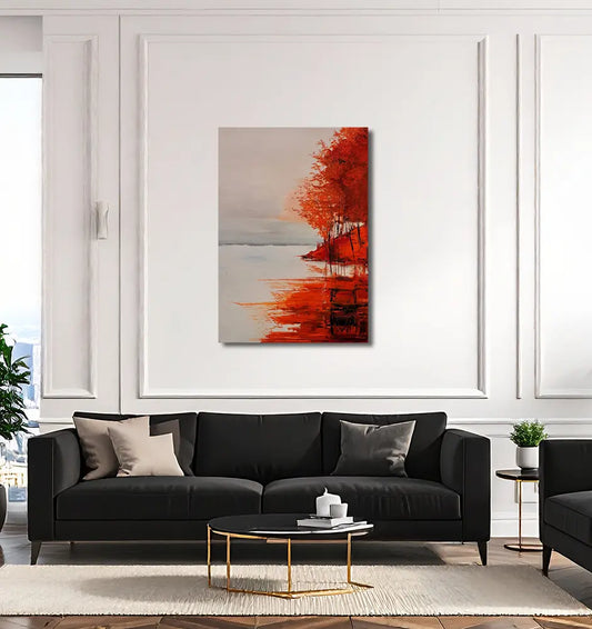 Herbst am See von Roger Ziereisen an der Wand – Herbstliche Seelandschaft, 80x100 cm, Öl auf Leinwand | Kunst-Direkt.de
