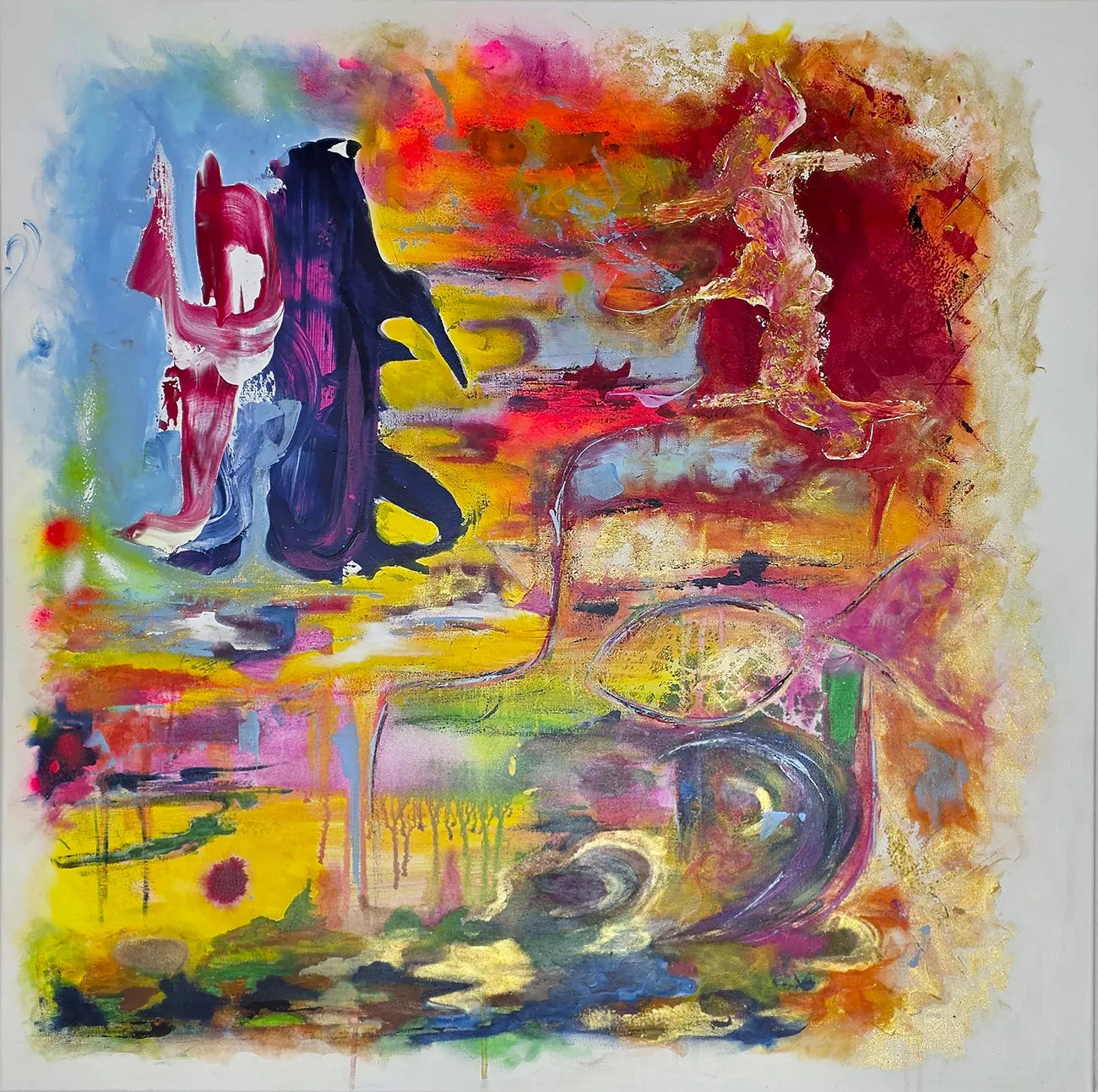 Original Acrylgemälde Holiday von Elena Grumann – Farbenfrohe abstrakte Kunst im Quadratformat 100x100 cm, Kunst-Direkt.de / Newart.gallery