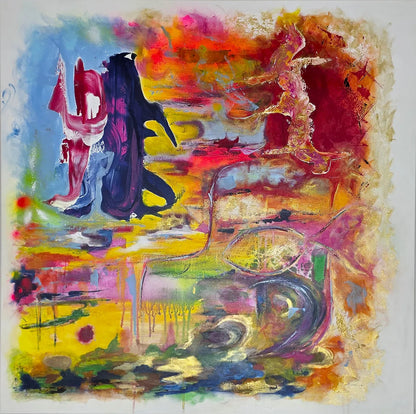 Original Acrylgemälde Holiday von Elena Grumann – Farbenfrohe abstrakte Kunst im Quadratformat 100x100 cm, Kunst-Direkt.de / Newart.gallery
