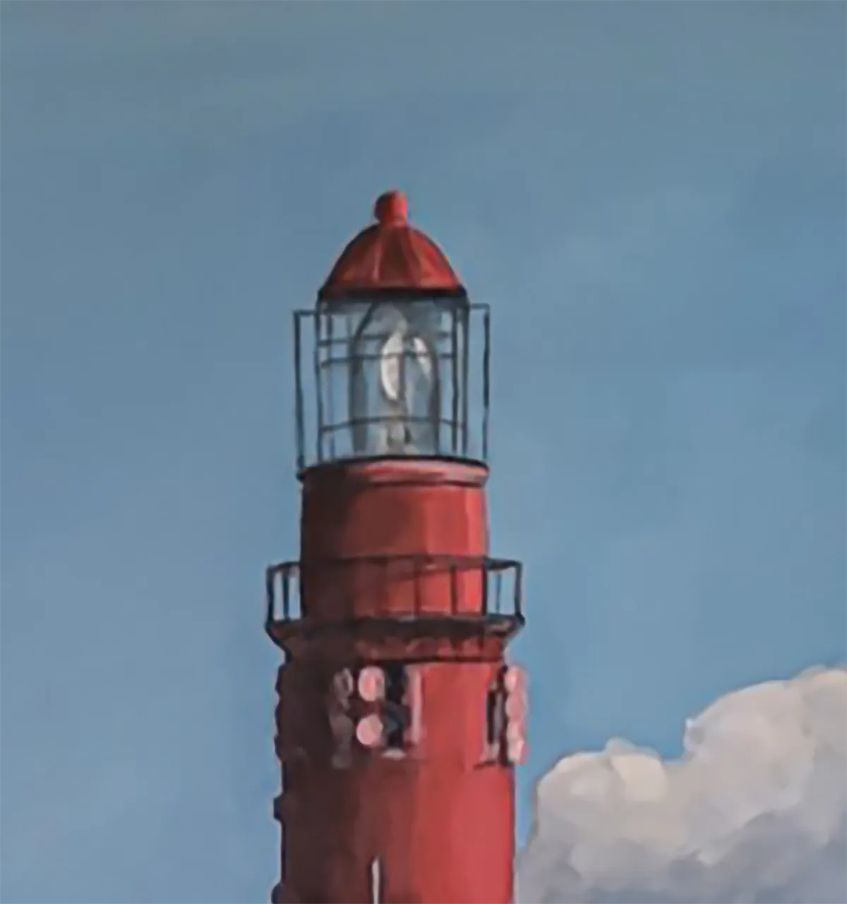 Detailaufnahme Leuchtturm – Dünengras mit lebendiger Textur, zarte Wolken am Himmelblau, nordische Küsteneleganz, Britta Kröger | Kunst-Direkt.de
