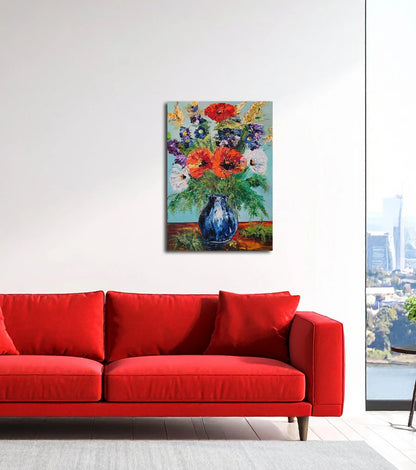Mohnblüte von Roger Ziereisen an der Wand – Expressives Blumenstillleben, 70x50 cm, Öl auf Leinwand | Kunst-Direkt.de
