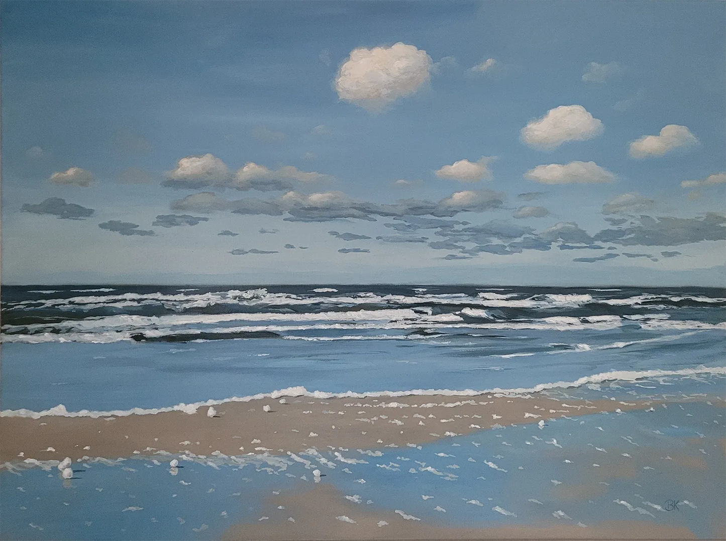 Nordsee mit Schaumkronen – Acrylgemälde von Britta Kröger, 60x80 cm, dynamisches Seestück in Nordseeblau und Gischtweiß, rhythmische Wellenlinien | Kunst-Direkt.de
