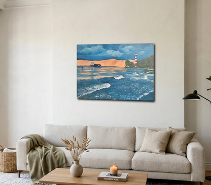 Sonnenuntergang an der Elbe von Britta Kröger an der Wand – Original-Acrylgemälde, 60x80 cm, maritimes Seestück, signiertes Unikat | Kunst-Direkt.de
