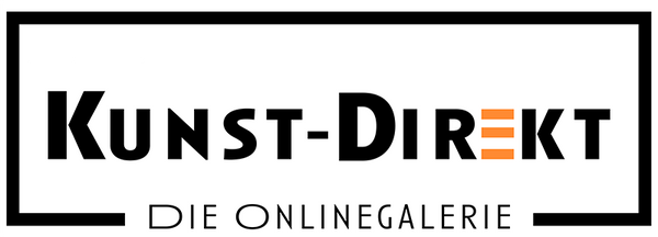Logo von Kunst-Direkt.de, rechteckig, schwarze Typo mit orangefarbenen streifen
