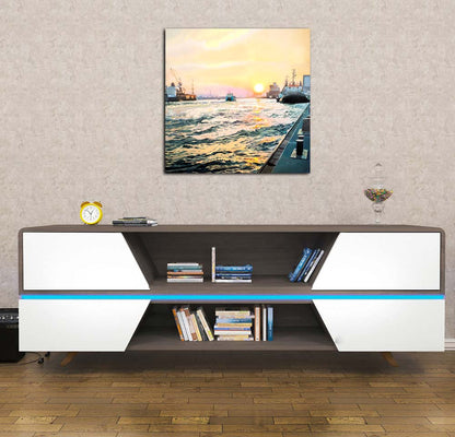 Finreart Print, Hafenszene in hamburg, 100 x 100 cm, Ulla Kutter, Kunst-Direkt. an wand hängend